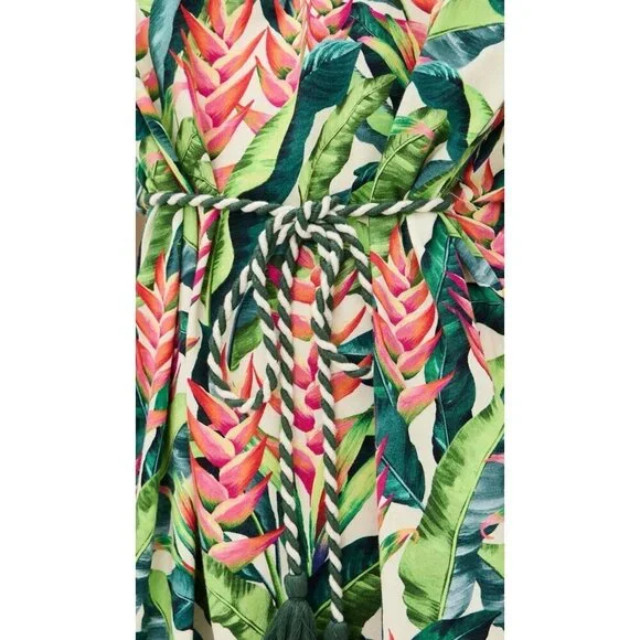 FARM Rio Heli Leaves Pearl T-Shirt Jersey Mini Dress Large Tropical casual - Picture 4 of 11